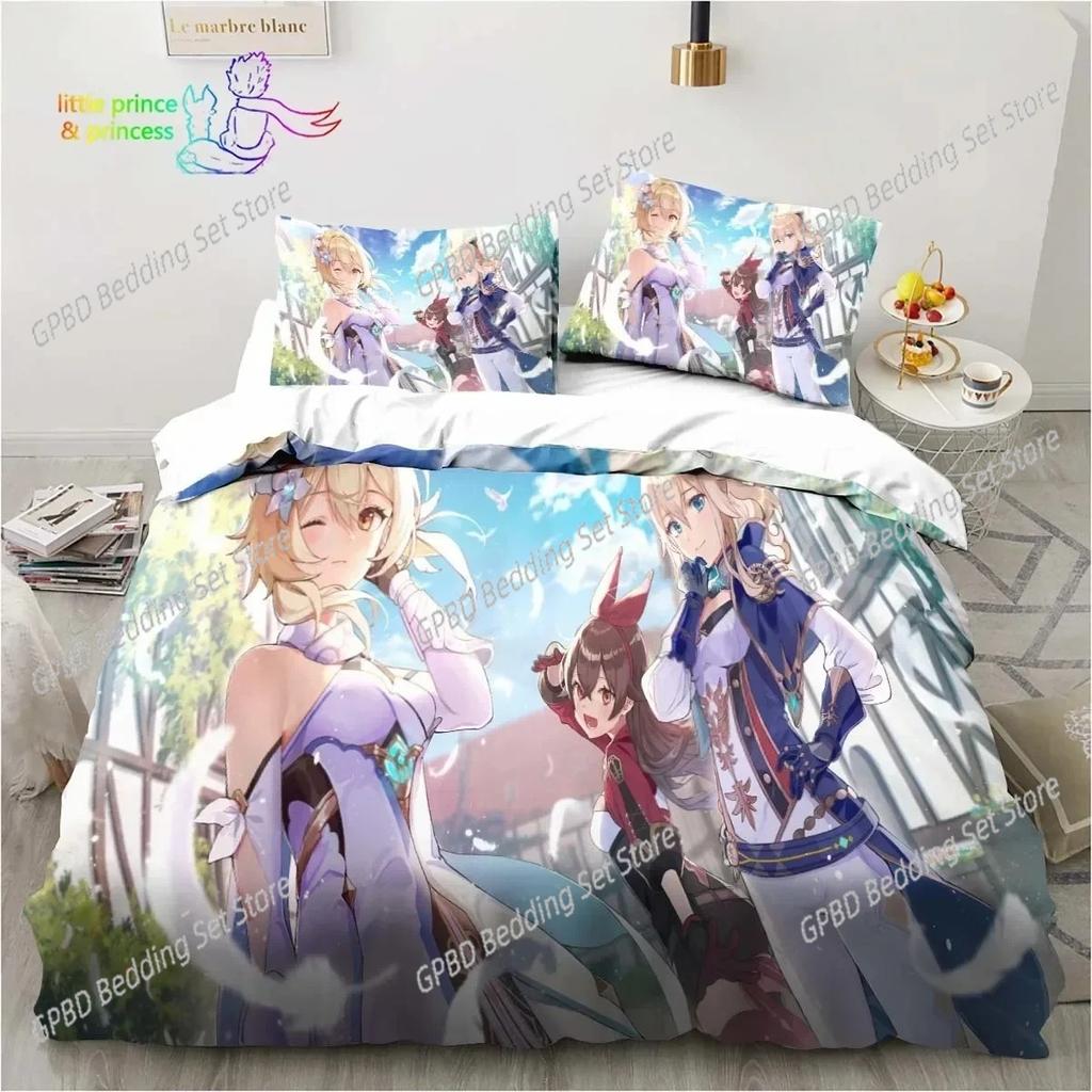 Genshin Impact Anime Printed Bedding Set Bedroom Soft Modern Bedspreads Comefortable Duvet Cover Quilt Cover And Pillowcase