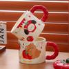 Cute persimmon mug with lid birthday gift souvenir high value coffee cup household girls ceramic cup