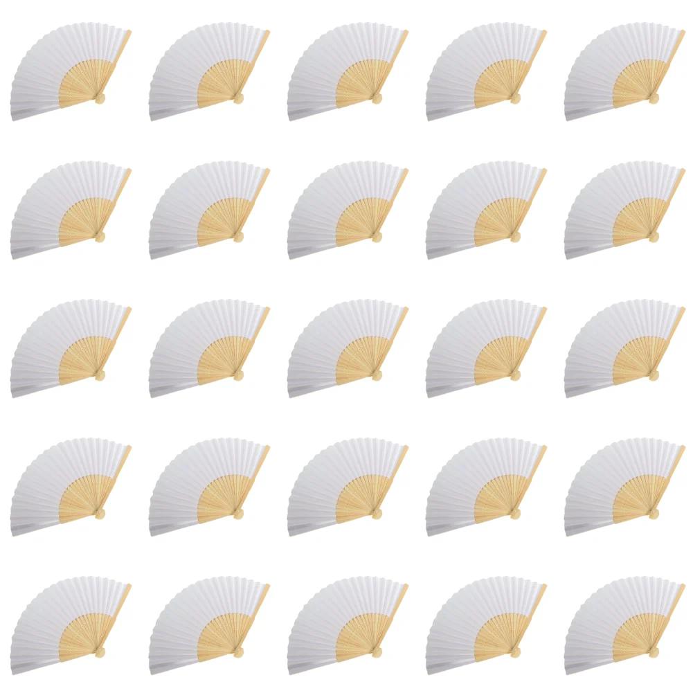 30-1pcs Blank White DIY Paper Bamboo Folding Fan Wedding Party Personalized Hand Practice Creative Fans for Calligraphy Drawing
