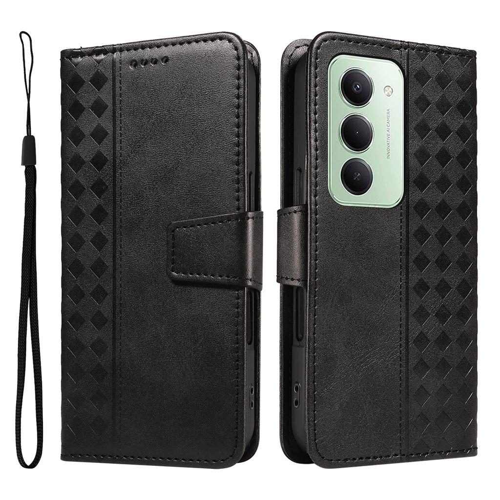 For Xiaomi Redmi 15 4G (EU) (171mm) Leather Case Wallet Stand Grids Imprinted Phone Cover with Strap