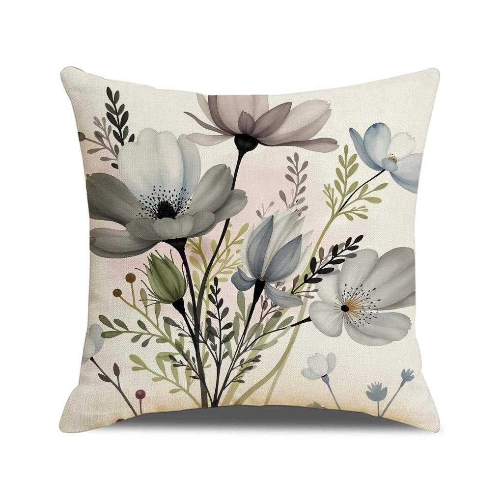 Floral Pillow Cover Chinese Style Watercolor Print Linen Pillow Home Decoration Sofa Cushion Cover