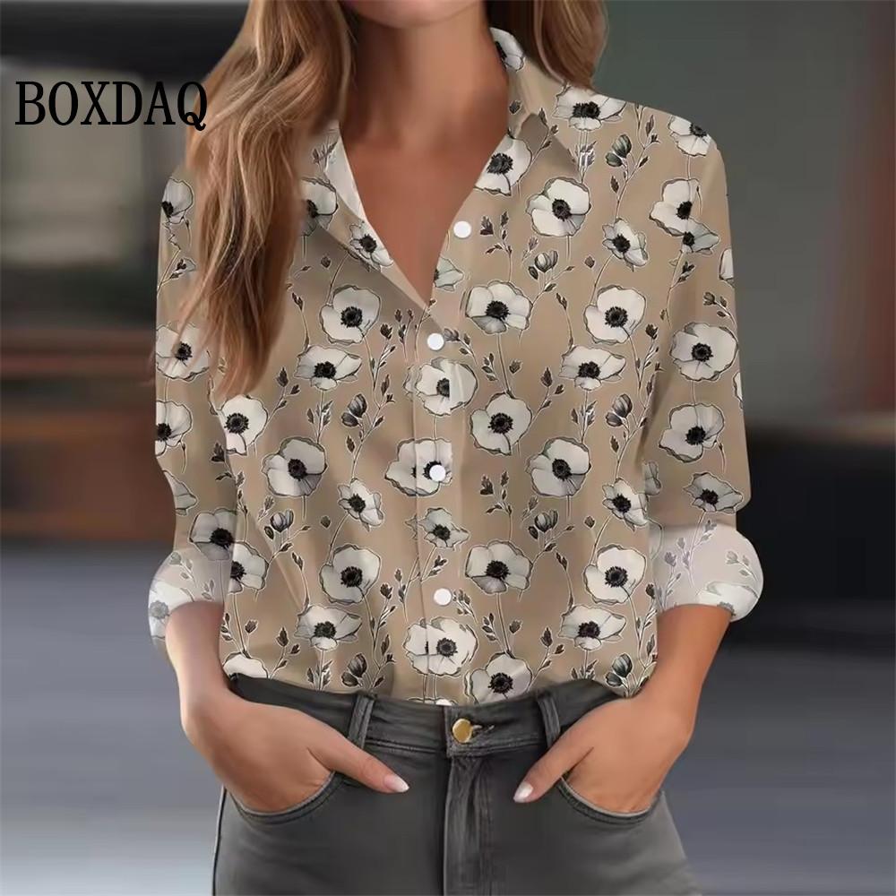 Autumn Women's Shirt Long Sleeved Lapel Tops Flower Pattern Casual Oversized Button Clothing Women Elegant and Fashionable Shirt