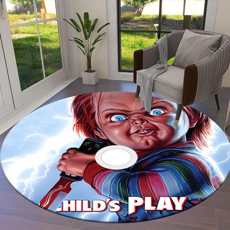 Alfombra Redonda Chucky, Alfombra para Sala de Estar, Dormitorio, Sofá, Sala de Juegos, Decoración, Alfombrilla Antideslizante para el Suelo