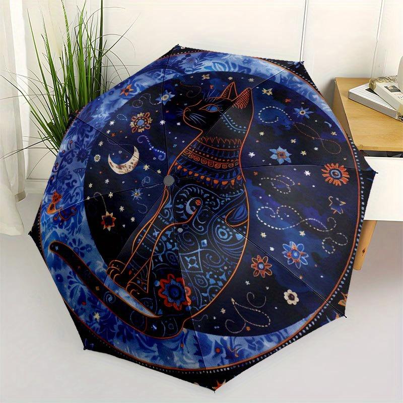 

Starry Night Cat Round Rug: Celestial Tapestry for Your Home Decor Umbrella, Cute Umbrella with Cute Design, Portable 3-Fold Compact Umbrella for Men