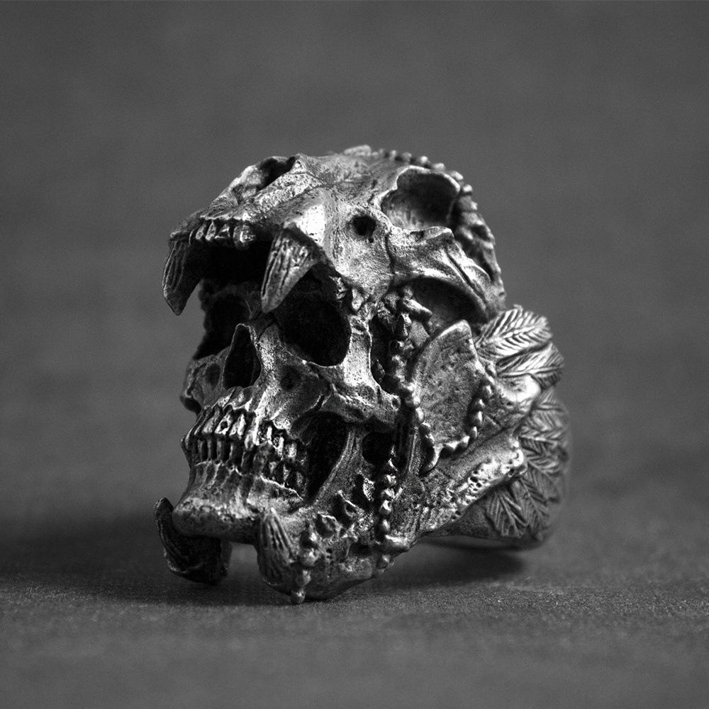 Антикварное Кольцо с Черепом и Пламенем в Стиле Панк для Мужчин Wish Jewelry No. 7 серебряный