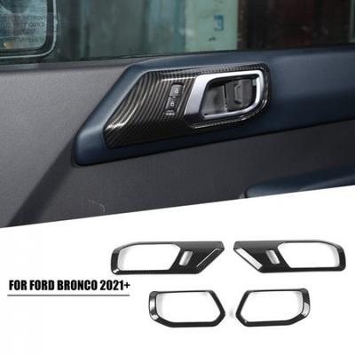 Interior Door Handle Bowl Cover Trims Bezels for Ford Bronco + Carbon Fiber