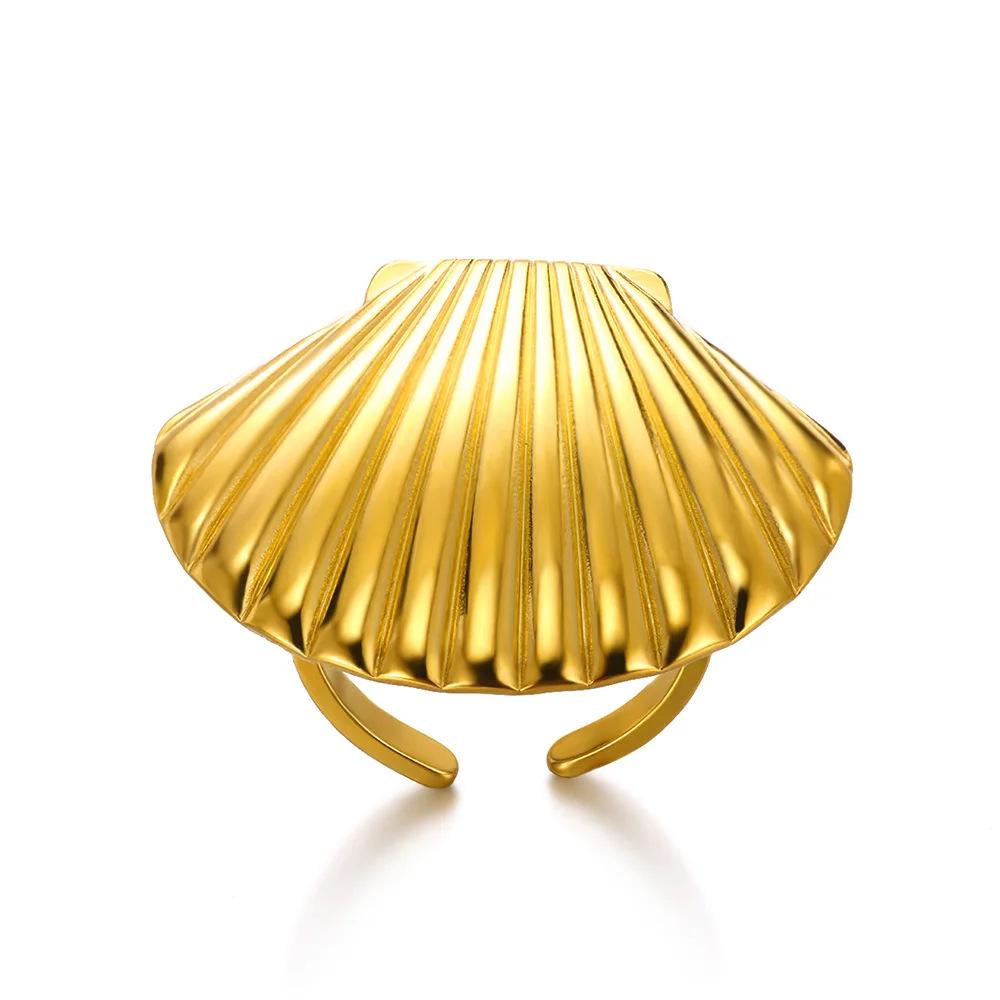 Hot-selling ocean wind starfish shell stainless steel open ring gold-plated women's vacation jewelry
