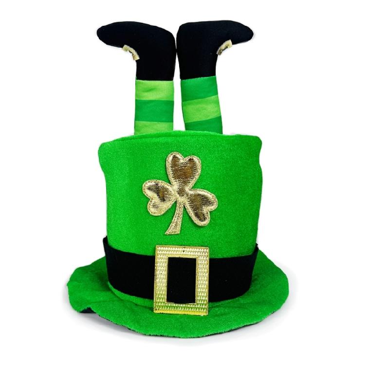 StPatricks Day Tall Hat with Shamrock Pattern Green Top Hat with 3D Irish Legs for Theme Occasion Irish National Day