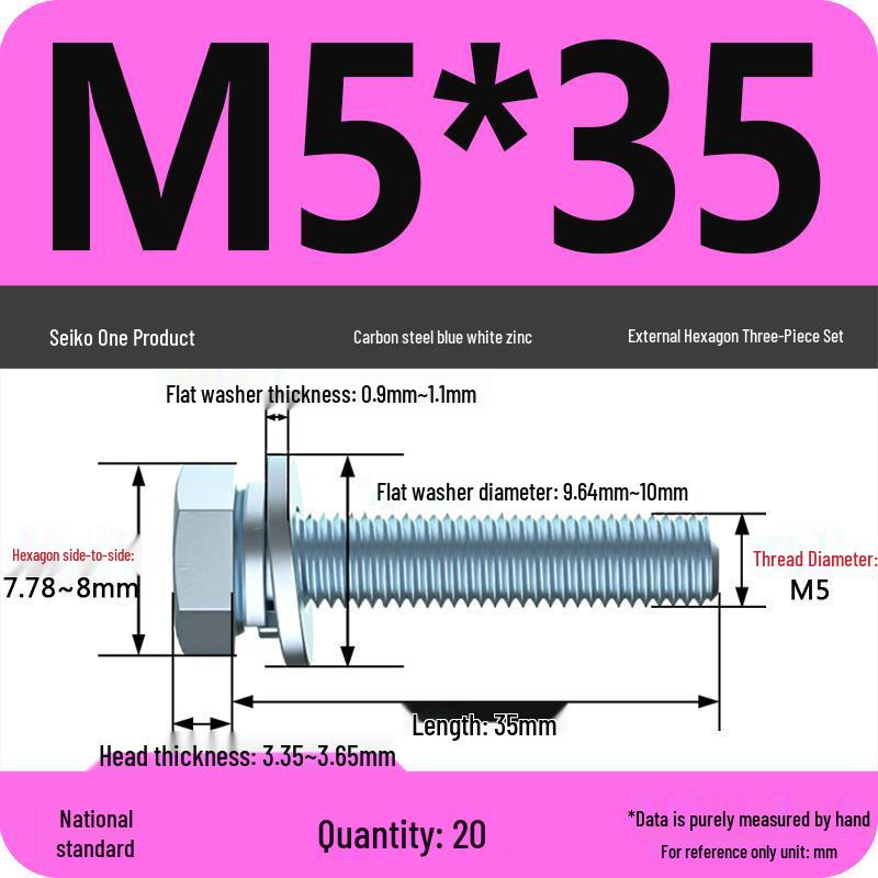 Grade 8.8 Galvanized Hex Bolt Set: Includes Hex Bolt, Spring Washer, Flat Washer (Sizes: M4, M5, M6, M8, M10, M12)