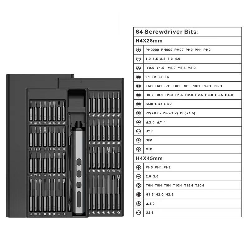 

Набор прецизионных электрических отверток 68 в 1, беспроводной, 64 прецизионных сверла S2, 5 настроек крутящего момента, светодиодный ручной набор инструментов для ремонта серый