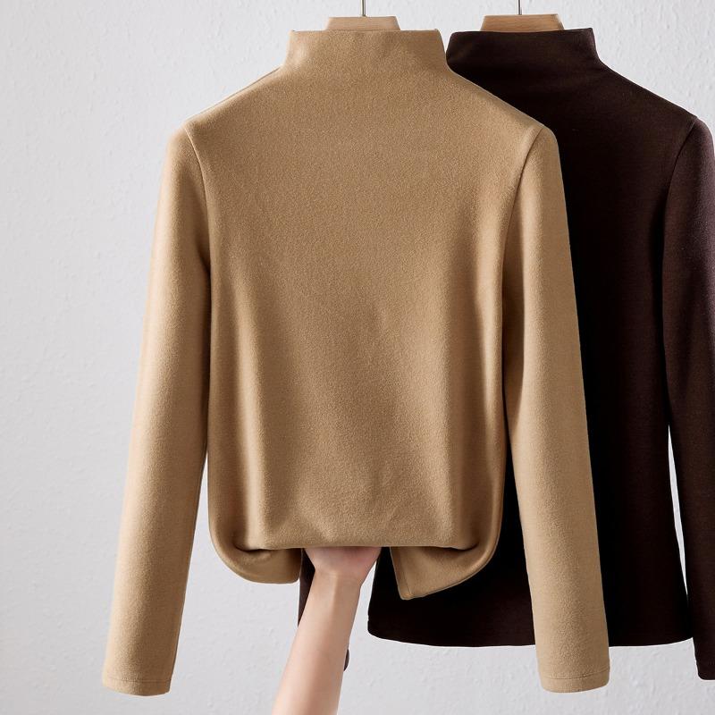 New German Velvet Bottoming Shirt for Women's Autumn and Winter High-end Sense with Semi-turtleneck Thickened Long-sleeved T-shirt Top
