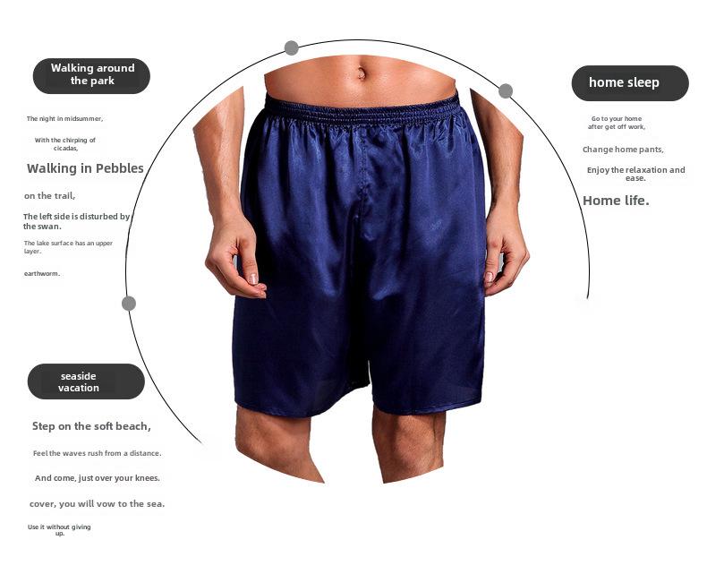 Herren-Boxershorts aus Satin-Seide, einfarbig, lockere Sommer-Pyjama-Shorts