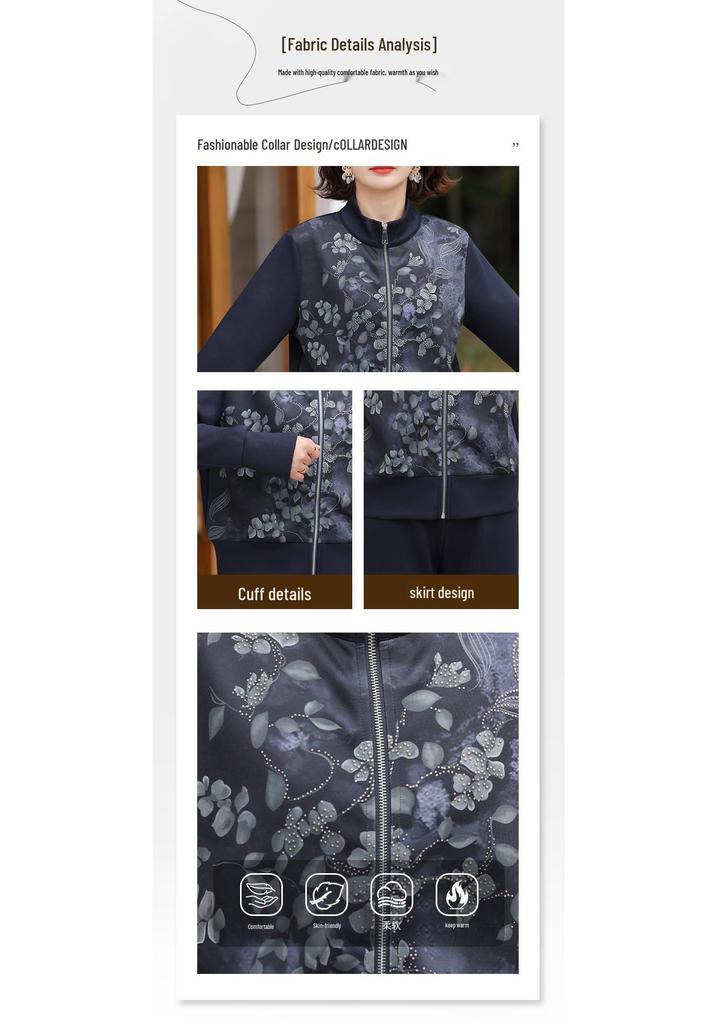 2026 Spring/Autumn Hooded Casual Jacket & Elastic Waist Pants Set for Middle-Aged and Elderly Women