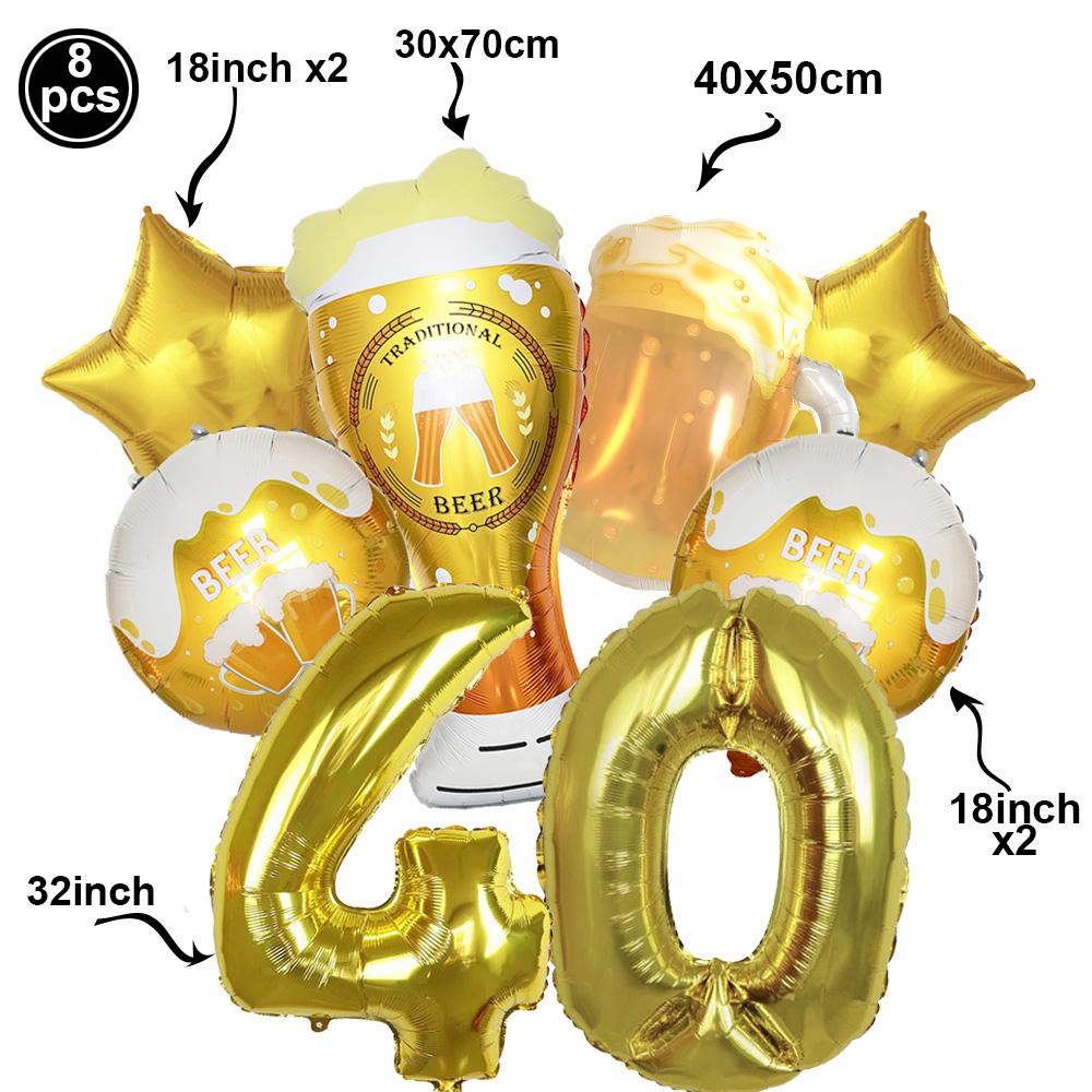Oktoberfest Party Decorations Beer Banner Balloon 40th Cake Topper Number Balloon for German Beer Birthday Party Supplies Favors