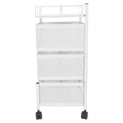 Draaibaar Opbergrek Koolstofstaal Draaibare Gaasmand Organizer met Wielen voor Fruit Groente Speelgoed Cosmetica