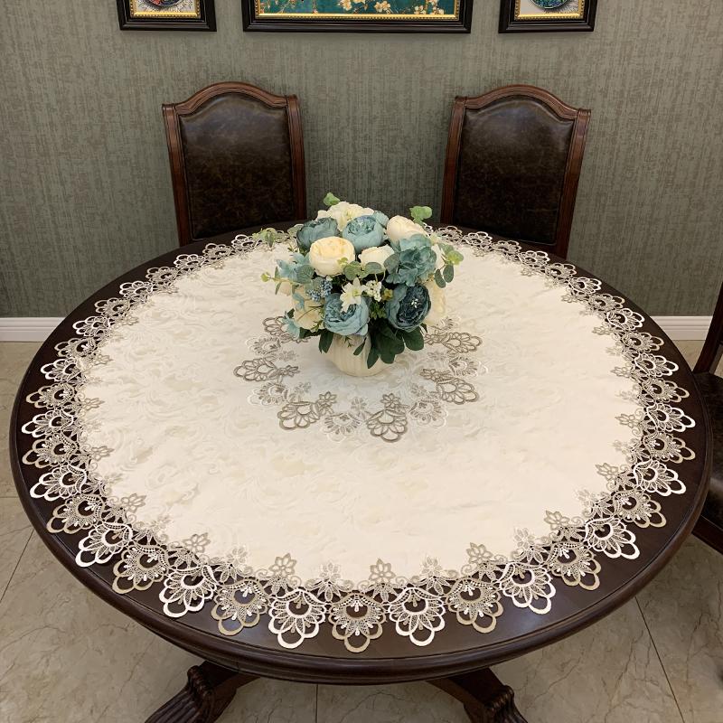 European Modern Fabric Lace Trim Hotel Restaurant Banquet Party Big Tablecloth Bedroom Balcony Small Round Table Cloth Tapete