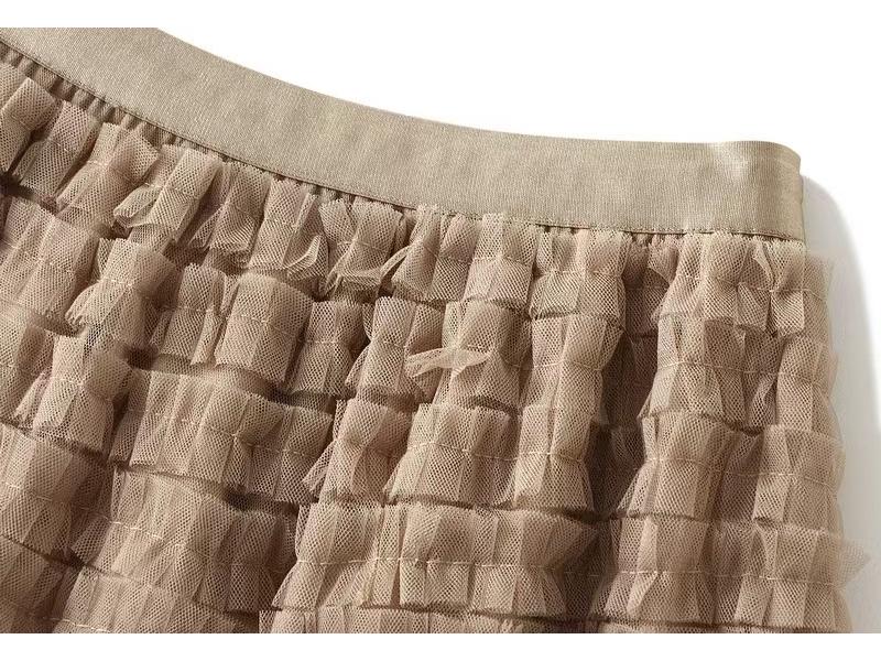 Gonna Midi Asimmetrica in Rete A-Line Svasata Primavera/Estate: Gonna a torta che copre i fianchi da donna