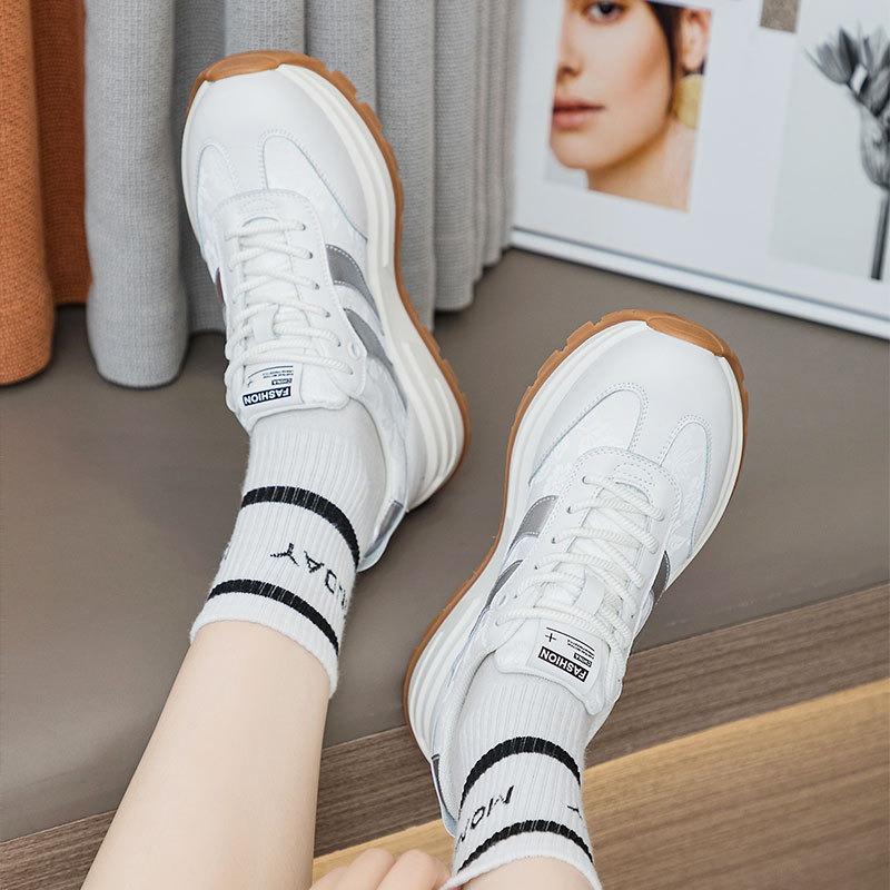 Leather little white shoes women's autumn models shallow mouth round head sports and leisure women's shoes breathable and versatile women