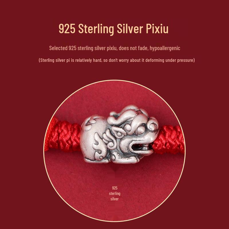 Chinese Style S925 Silver Pixiu Hand-Woven Bracelet for Couples - Fu Brand Women's National Style Qixi Gift Rope