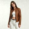 European and American locomotive leather jacket spring and autumn women's clothing washed leather women's leather jacket short slim leather jacket
