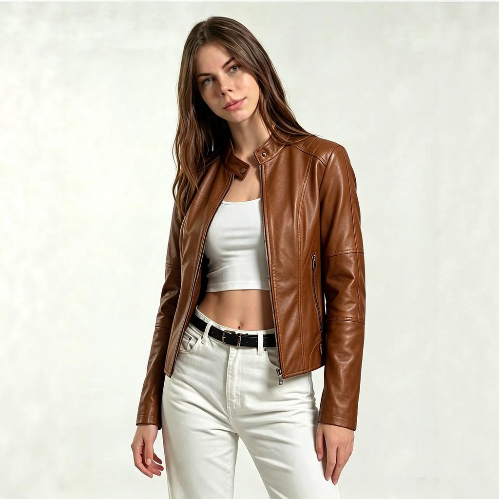 European and American locomotive leather jacket spring and autumn women's clothing washed leather women's leather jacket short slim leather jacket