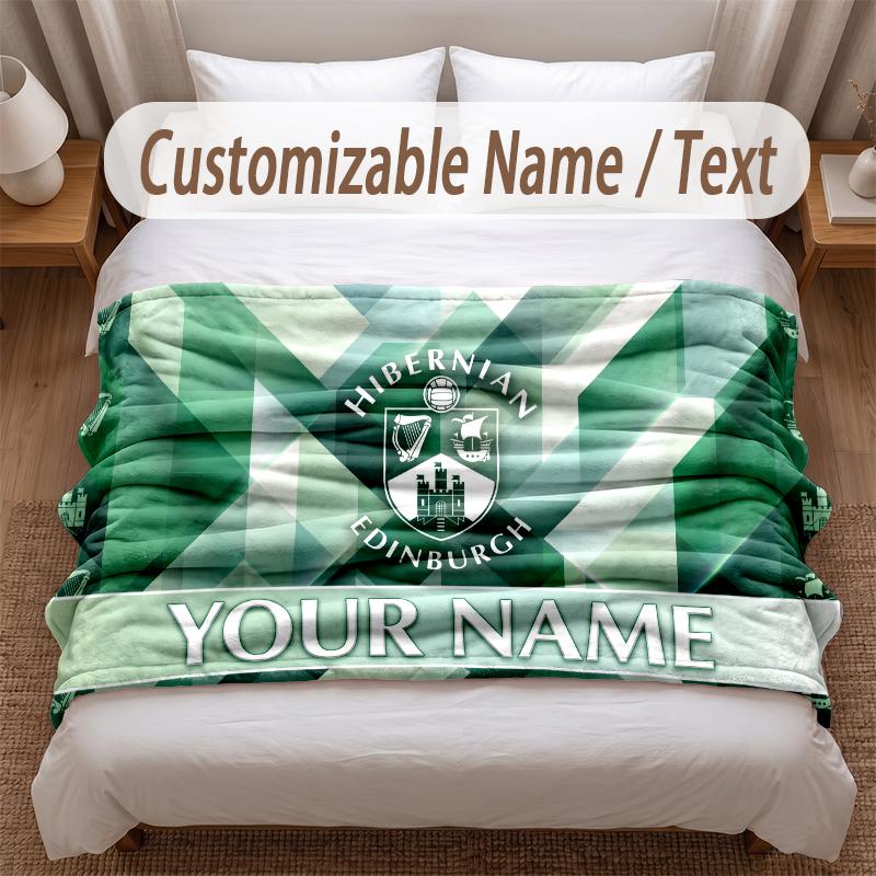 Hibernian FC Printed Flannel Blanket Custom Name Text Soft Warm Throw For Bedroom Holiday Gift
