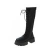 Platform Lace-up Boots Women's Autumn and Winter New Elastic Shows Skinny and Heightens Little Man Knee-Free Long Knight Boots
