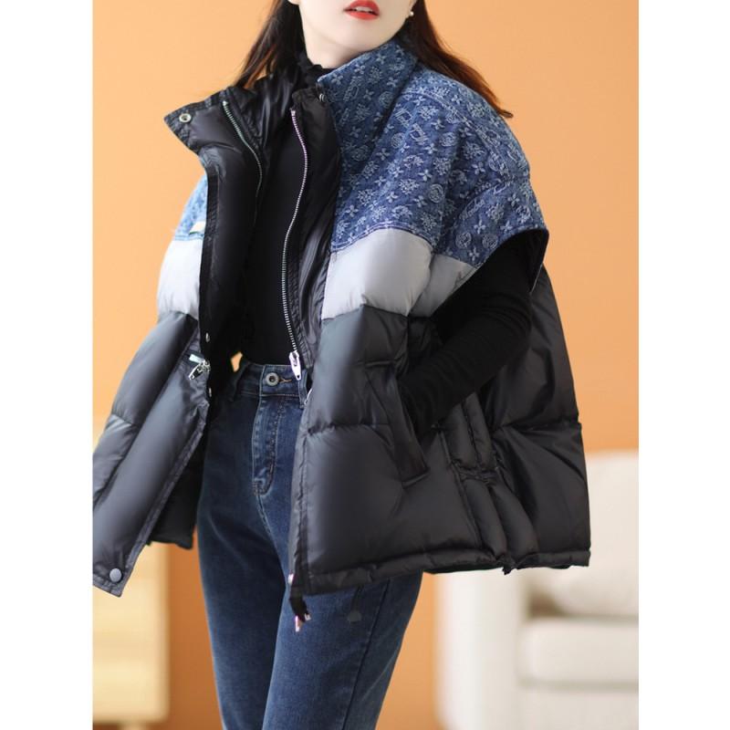 Womens Stand Collar Colorblock Down Vest