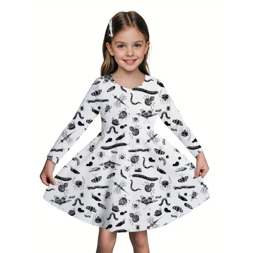 Girls' 3D Yellow Christmas Dress Long Sleeve Summer Spring Vacation Daily Holiday Princess Beautiful Sweet Kids 4-12 Years Casual Dress A Line Dress