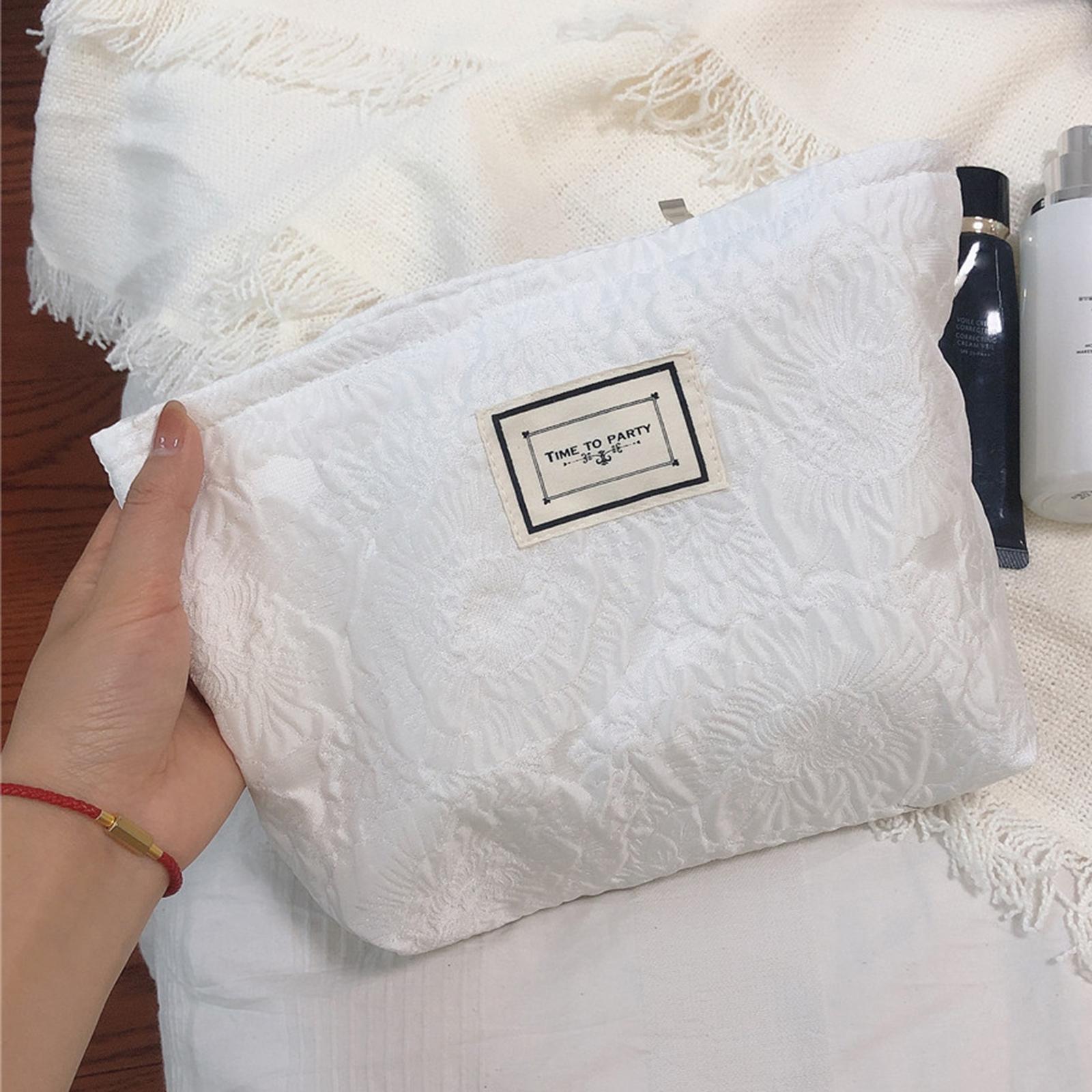 

337 Cosmetic Organizer Travel Bag Flower Pattern Canvas Toiletries Women Teen Girls Makeup Storage Pouch White