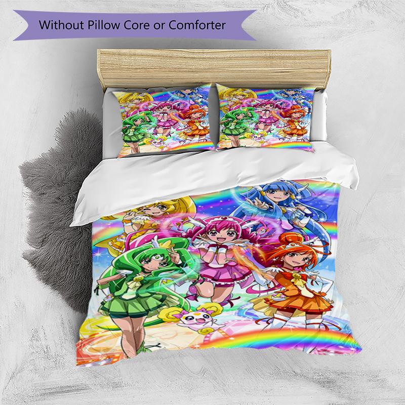 3pcs Pretty Cure1 Design Cover Set - HD Printed Bedding with 1 Cover and 2 Pillowcases - Perfect for Home and Dorm Decor