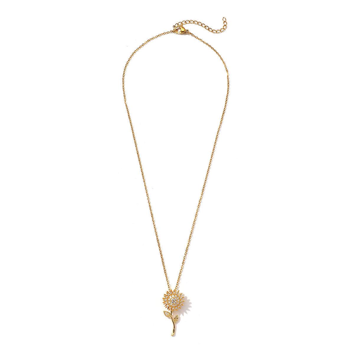 Double Layer Rotating Sunflower Pendant Necklace - Women s Fashion Clavicle Jewelry