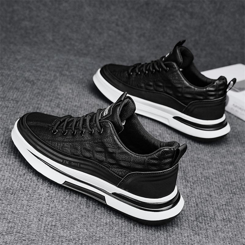 Casual shoes spring new student sports outdoor board shoes leather black tooling men's shoes