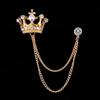 1Pcs Temperament Chain Brooch Crown Rhinestone Lapel  For Women Dress Mens Shirt Suit Set