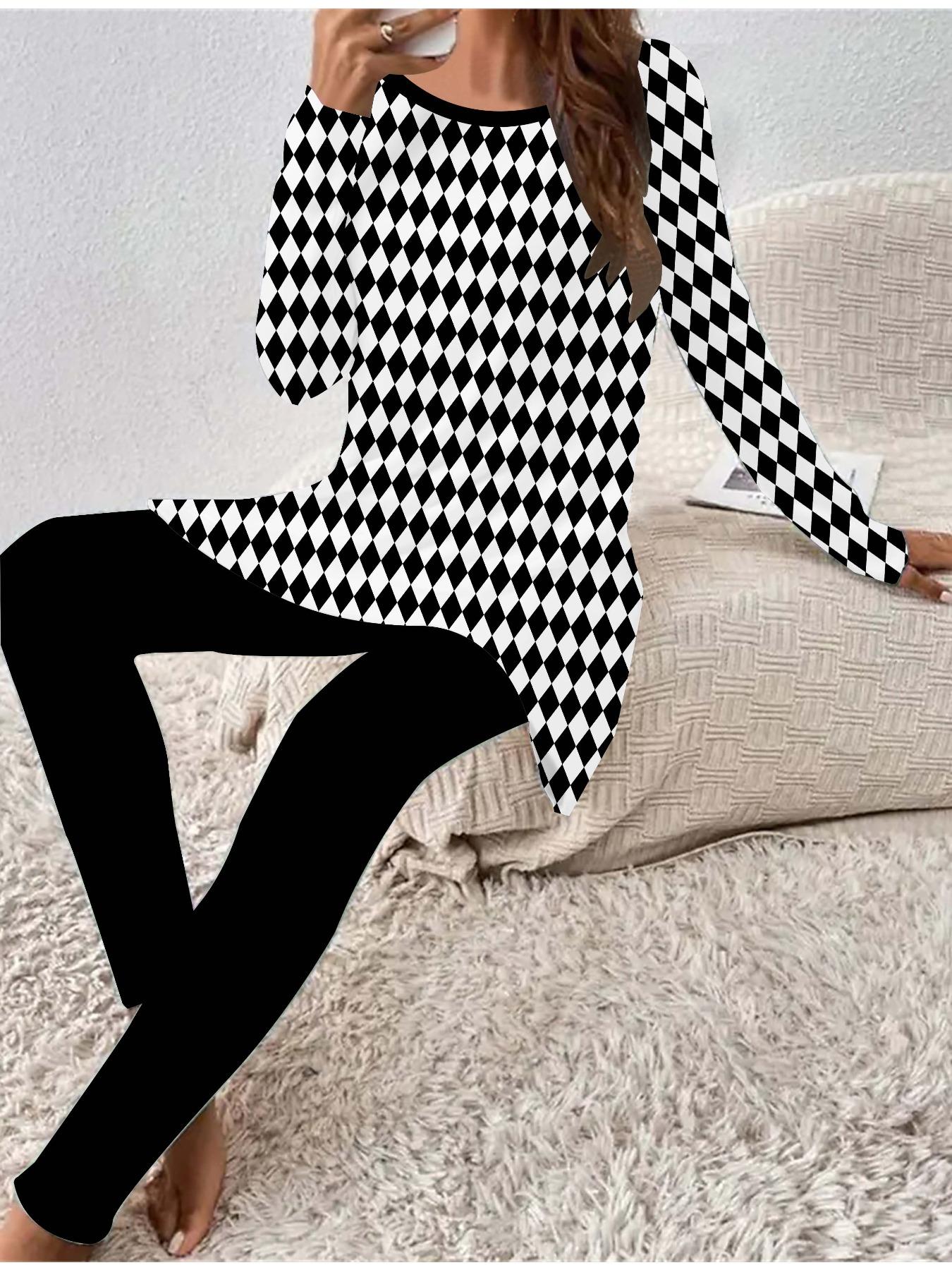 

Евро-американская мода 3D с ретро-принтом женский всесезонный комплект из двух предметов: футболка с длинным рукавом + длинные брюки. Идеальный подарок на Новый год и Рождество 8XL чёрный