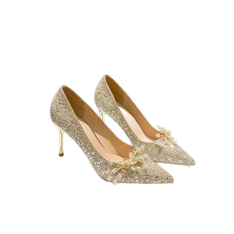 New Style Crystal Wedding Shoes for The Bride-to-be, Featuring High Heels.