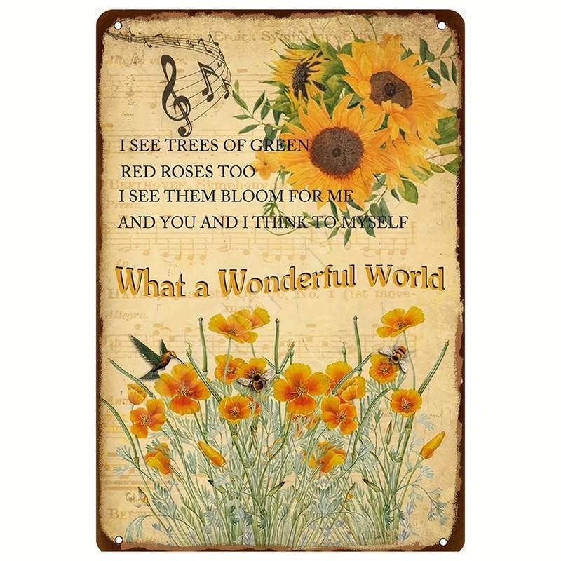 Welcome To Our Garden Metal Tin Signs, Dirty Hoe Wall Art, Sunflower Retro Poster for Home, Yard, Plants Decor, Garden Rule S