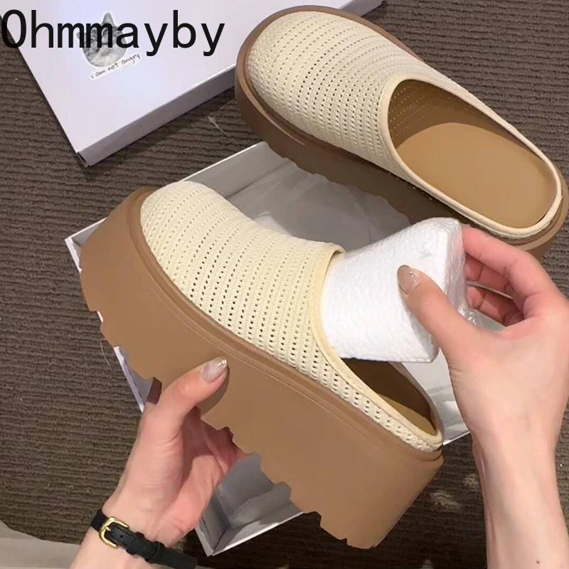 

Summer Women s Cover Toe Mules Slippers Fashion Hollow out Slide Elegant Dress Slip-On Shoes Comfortable Ladies Footwear 35 бежевий