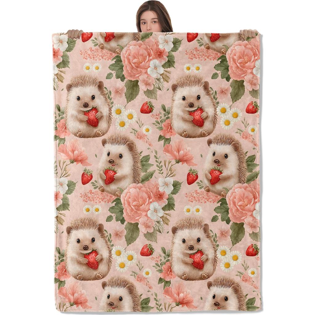 Cute Hedgehog Throw Blanket Super Soft Cozy Lightweight Fuzzy Comfy Flannel Blanket Plush for Couch, Sofa, Bed, Travel, Camping