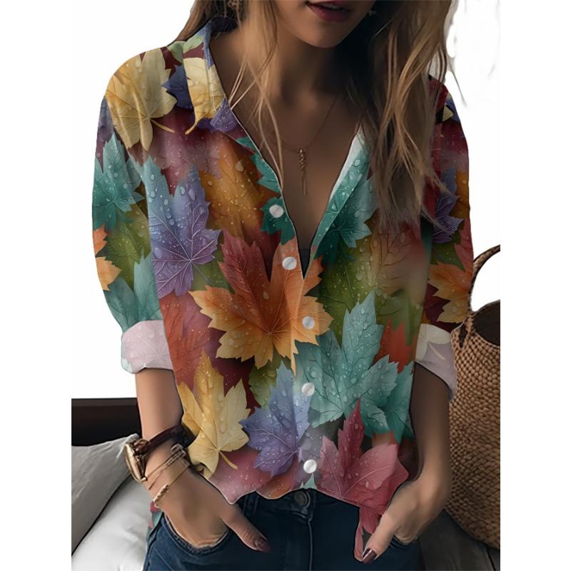 Retro autumn colorful maple leaf long-sleeved shirt with water drops