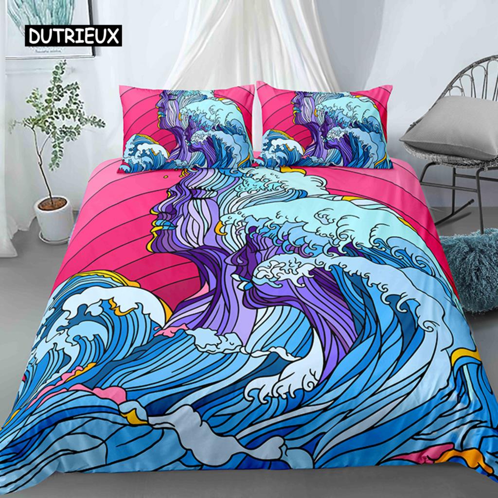 

Комплект постельного белья Ocean Wave с изображением пляжа и пенистых волн, комплект постельного белья для двоих, полиэстер, морской берег, праздничная тема, королева, размер King Size, пододеяльник EU single(135x200cm)