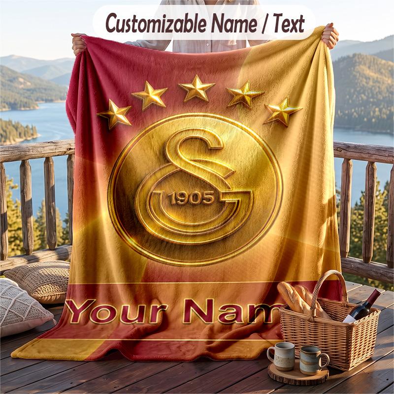 Flannel Blanket Galatasaray FC Print Custom Name Text Soft Throw for Sofa Bed