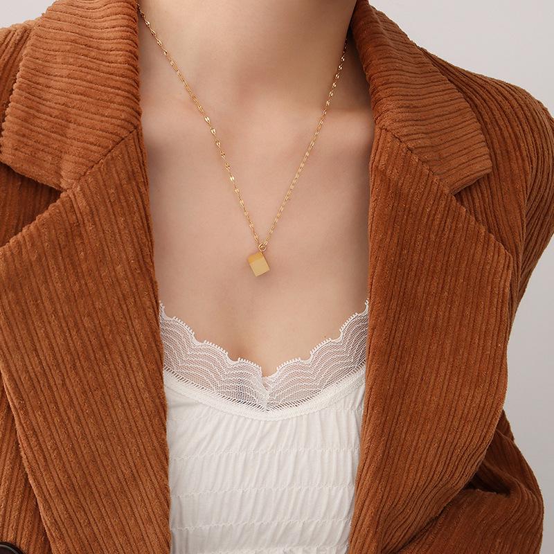 18K Gold-Plated Korean-Japanese 3D Cube Pendant Necklace