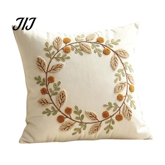 Autumn Wreath Cushion Cover Cover, Thanksgiving Throw Pillow Leaf Embroidery Pumpkin Harvest Home Decor Case for Sofa Couch Farmhouse Decor,