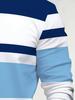 Men Autumn Winter Long Sleeve T Shirt Blue White Color Block Stripe Print Round Neck Casual Daily Wear Men's Clothing