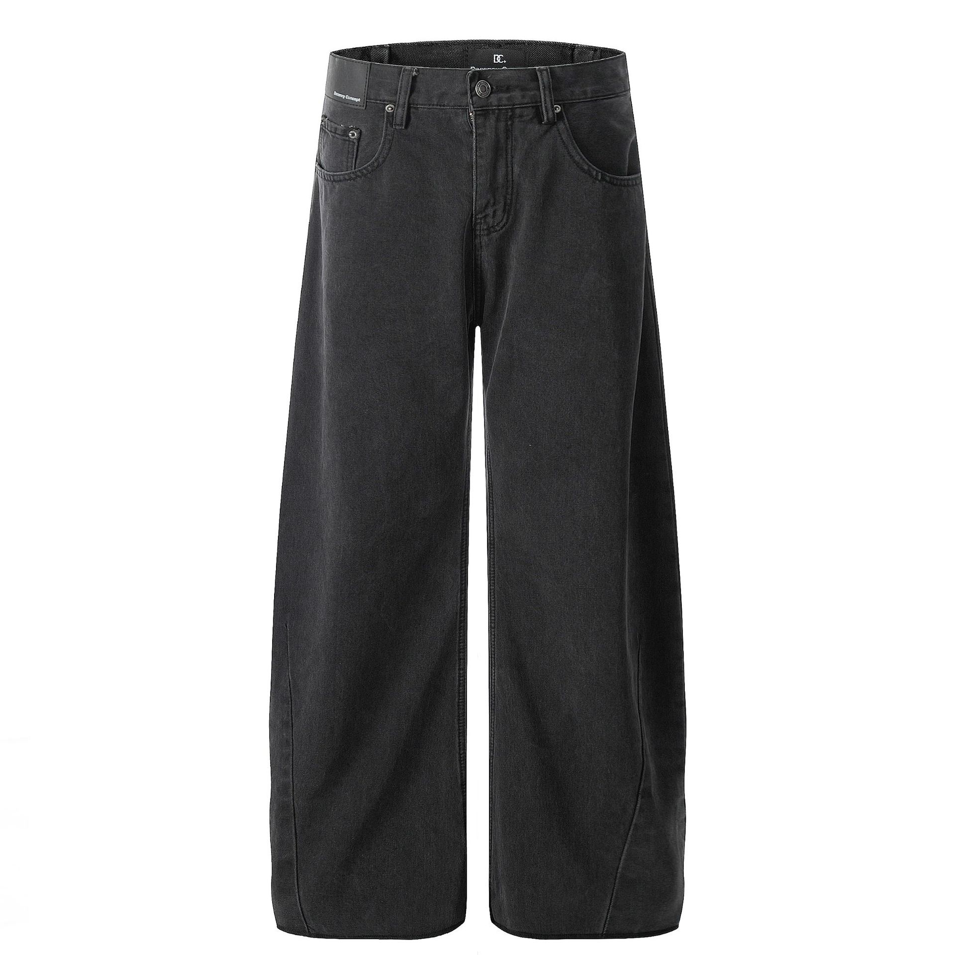 Trendy brand spring American retro washed scimitar jeans straight individual cleanfit trousers S чёрный
