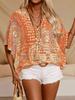 Women's Summer Casual Shirt V,Neck Printed Sleeve Top