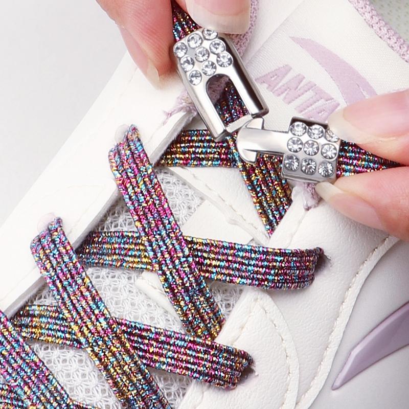 Colorful Glitter Flat Shoelace  No Tie Shoe Laces Elastic Laces Sneakers Diamond Lock Shoelaces Without Ties Shoe Accessories