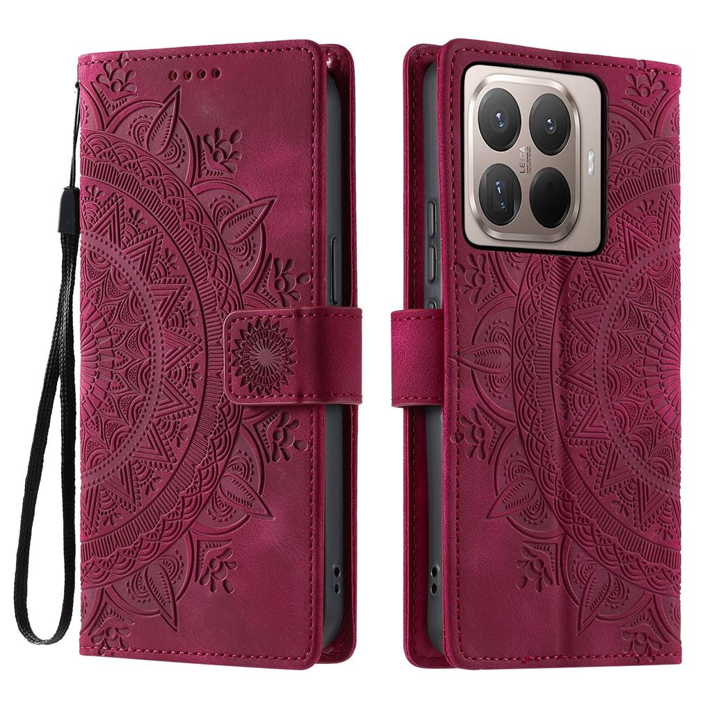 For Xiaomi 15T Pro Case Imprinted Totem Skin Feel Wallet Leather Phone Cover with Hand Strap