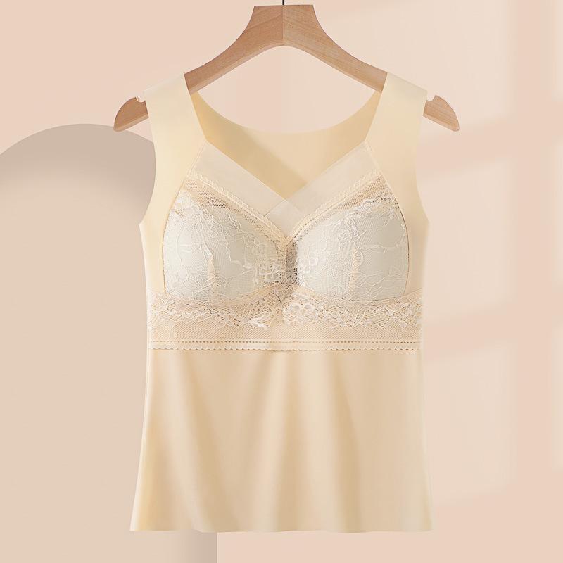 Large size lace ice silk underwear women's integrated fixed cup ring non-marking gathering anti-sagging sports vest bra cover